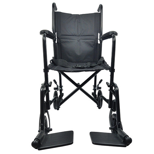 Lightweight 19" Aluminum Transport Wheelchair - Blue Frame, Foldable Back