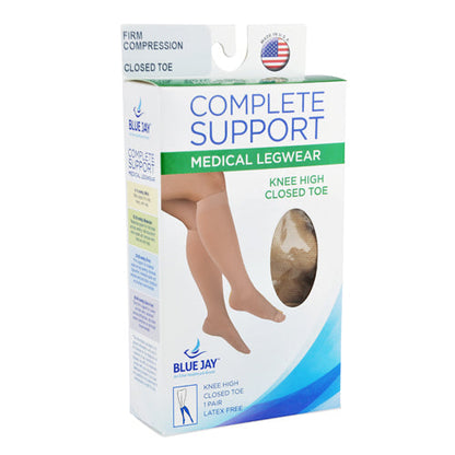 Firm Compression Stockings 20-30 mmHg Below Knee Closed Toe, XL Beige - For Varicose Veins & Edema