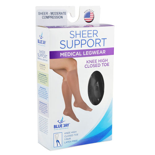 Ladies' Sheer Compression Knee Highs 20-30 mmHg - Black, Firm Support for Swollen Legs
