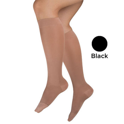 Microfiber Compression Knee High Stockings 15-20 mmHg - Black - Large