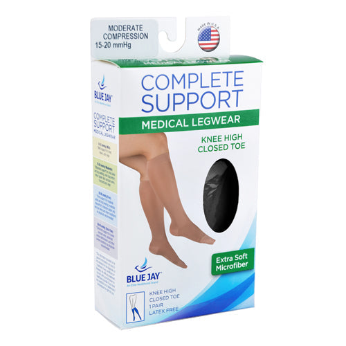 Microfiber Compression Knee High Stockings 15-20 mmHg - Black - Large