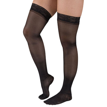 Firm 20-30 mmHg Thigh High Compression Stockings - 3XL Black Stay-Up Top