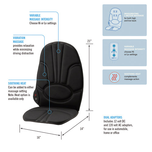 Heated Back Massage Cushion for Home & Car - Vibration Massage with Soothing Heat