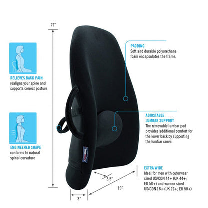 ObusForme Wideback Backrest Support - Extra Wide Lumbar Cushion for Broad Backs - Black
