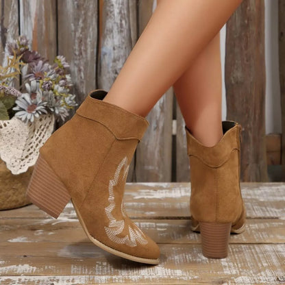Point Toe Block Heels Boots