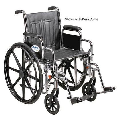 Wheelchair, Standard 16 inch, Fixed Arms, Swingaway Footrests, 300 lbs Capacity