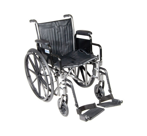 Wheelchair, 18" Seat, Detachable Desk Arms, Swing-Away Footrests, Dual Axle, 300 lb Capacity