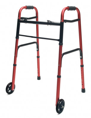 Walker, Adult Folding, with 5" Wheels, Red, Case of 2, Lightweight Aluminum, 300 lb Capacity