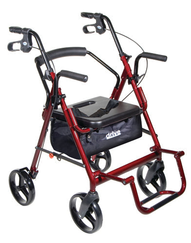 Duet Rollator Transport Chair Combo - Lightweight, Padded Seat, 300 lb Capacity - Black