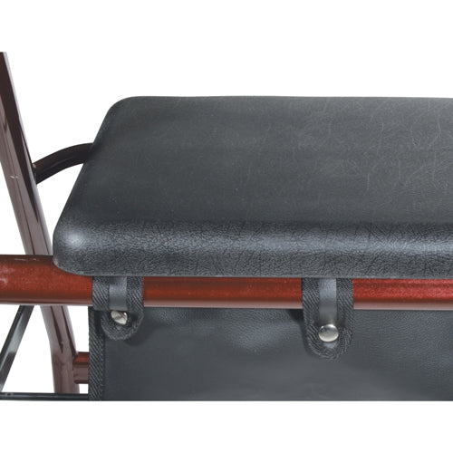 Red Aluminum Rollator Walker with Padded Seat, Adjustable Handles, and Fold-Up Back