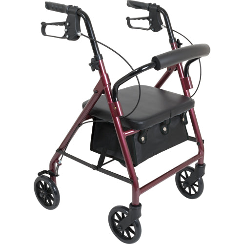 Junior Rollator Walker, Lightweight Aluminum, 6-Wheel, Burgundy - Compact Design
