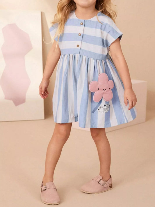 Children's Striped Button Detail Dress