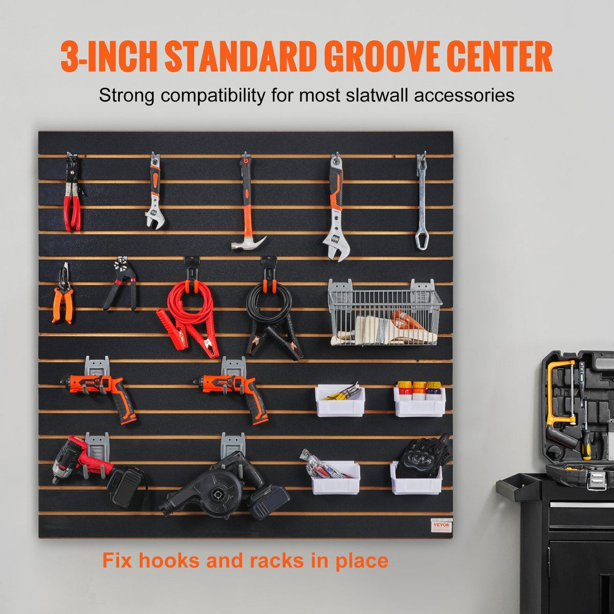 VEVOR Slatwall Panels, 4 Ft X 2 Ft Black Garage Wall Panels , Heavy Duty Garage Wall Organizer Panels Display For Retail Store, Garage Wall, And Craft Storage Organization