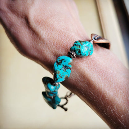 Blue Chunky Turquoise Feather Beaded Bracelet 809m