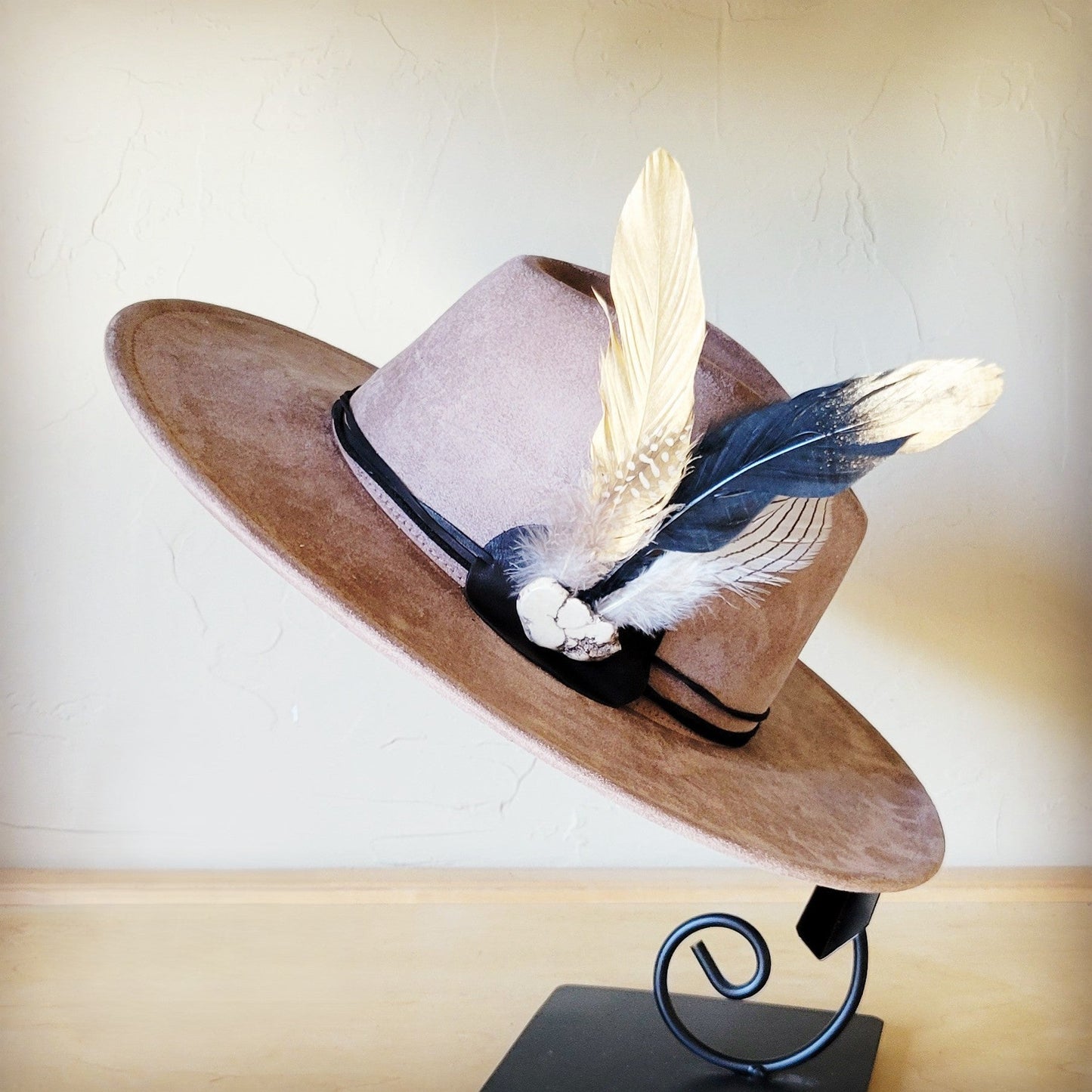 Black Gold Feather & Turquoise Slab Hat Band + Choice of Hat 986b