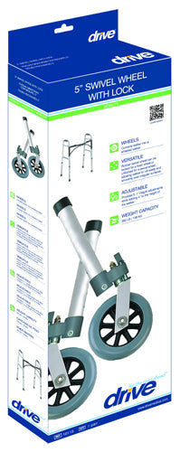 Swivel or Fixed 5-Inch Walker Wheels with Locks and Glides - 350 lbs Capacity
