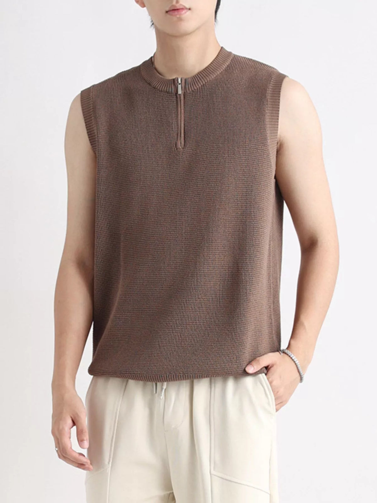 Men's Plus Size Knitted Zip-Up Tank