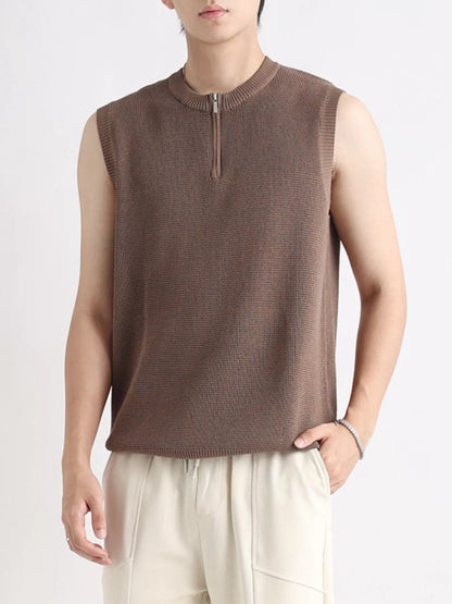 Men's Plus Size Knitted Zip-Up Tank