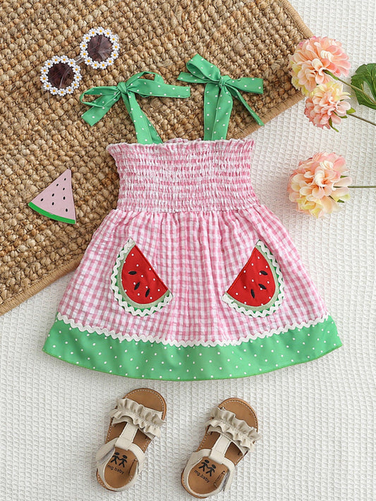Children's Watermelon Gingham Smocked Dress