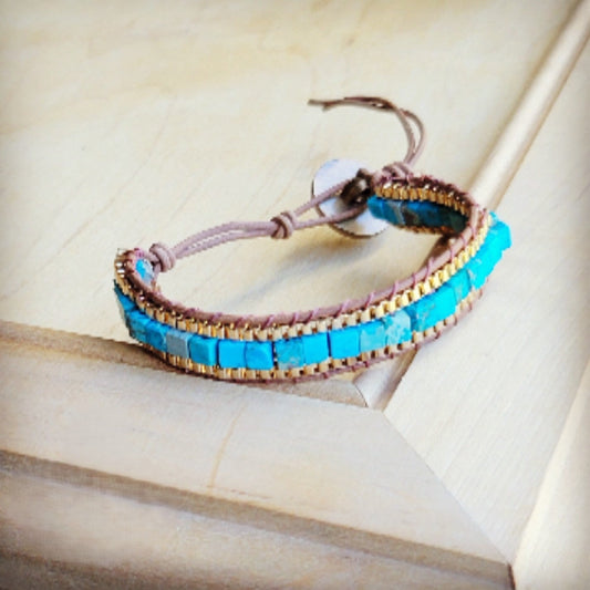 **Woven Turquoise & Bronze Stacked Stone Bracelet 809r