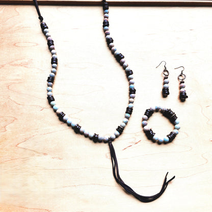 **Frosted Aqua Terra and Wood Stretch Bracelet (808y)