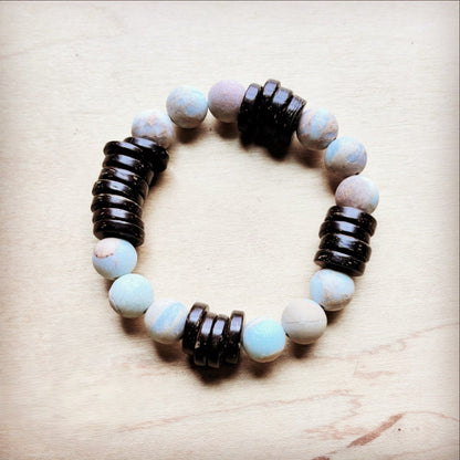 **Frosted Aqua Terra and Wood Stretch Bracelet (808y)