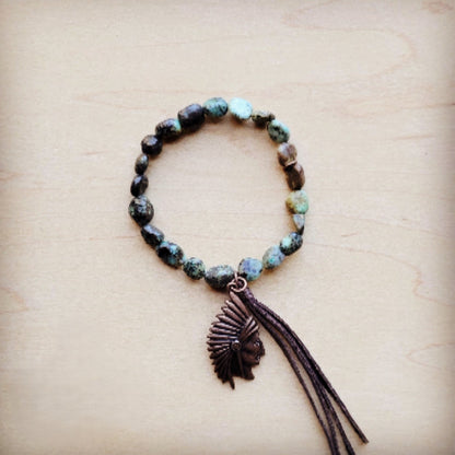 **Natural Turquoise Stretch Bracelet w/ Indian Charm 809u