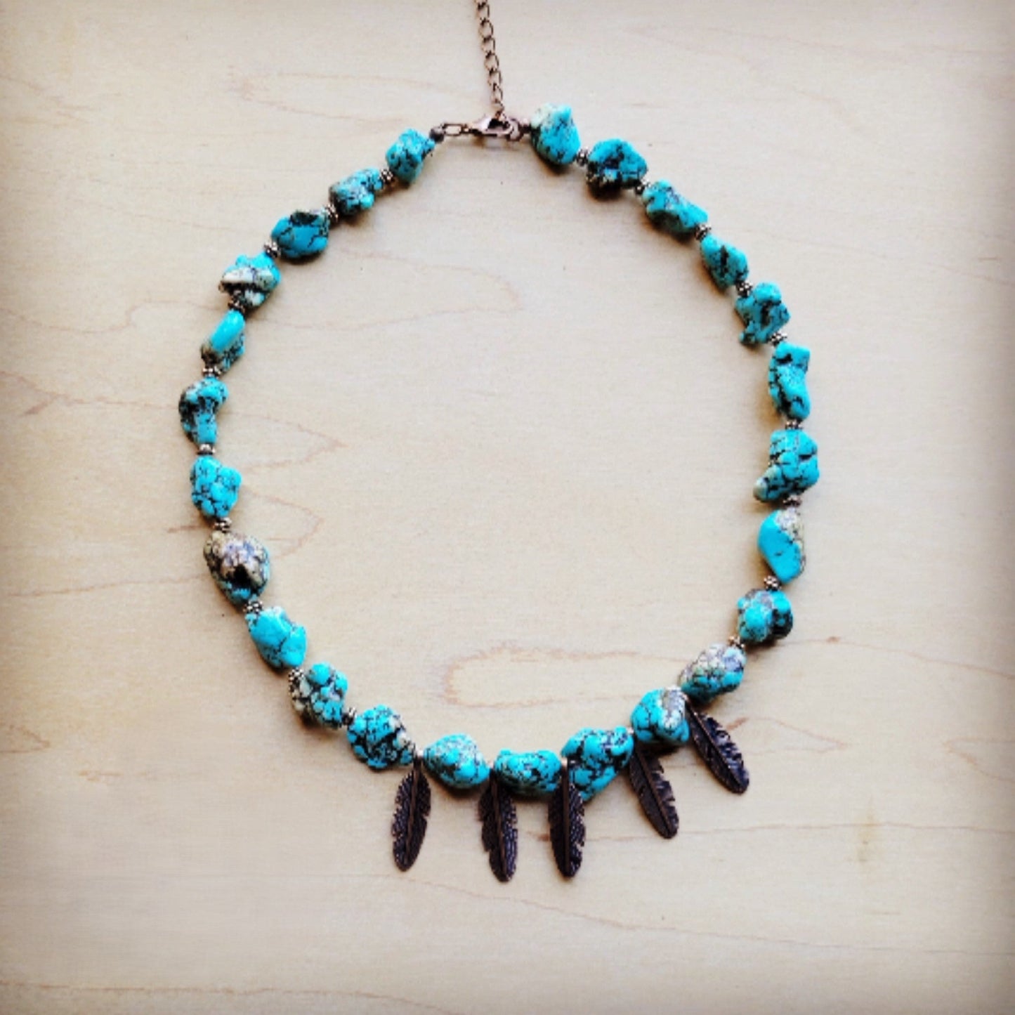 **Blue Turquoise Collar Necklace w/ Feather Pendants 259m