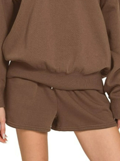 Zenana Fleece Boat Neck Sweatshirt and Shorts Set