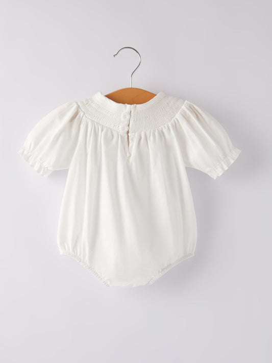 White  Smocked Church Christ Bishop Christening Girls Romper