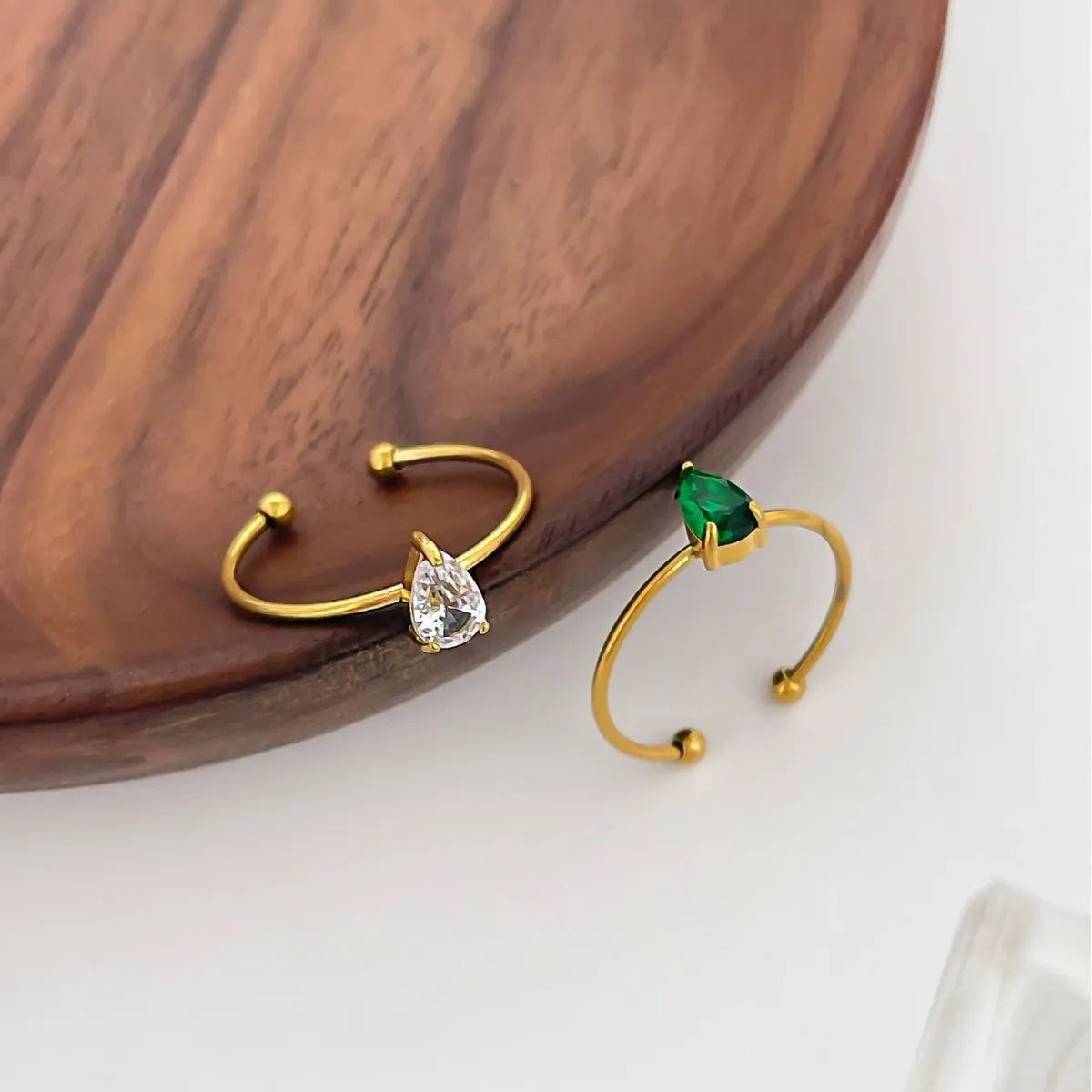 2-Piece 18K Gold-Plated Inlaid Zircon Open Ring