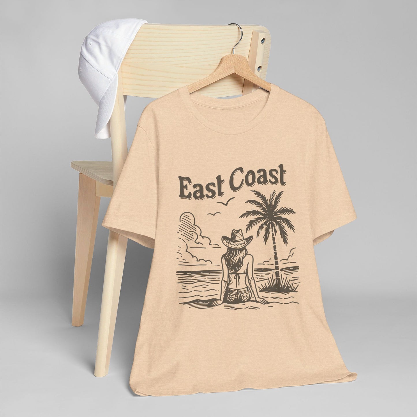TS-038ML-24 women’s beach sketch shirt beach scene tee for women woman sitting on beach t-shirt beach lover shirt women’s coastal Art graphic tee