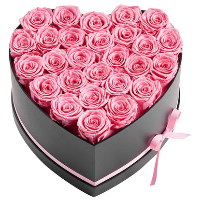Forever Flowers, 27 Preserved Roses In A Heart Shape Box, Eternal Flowers Immortal Bouquet Birthday Present For Women Her Wife Mothers, Anniversary, Valentine's Day,Christmas, Pink
