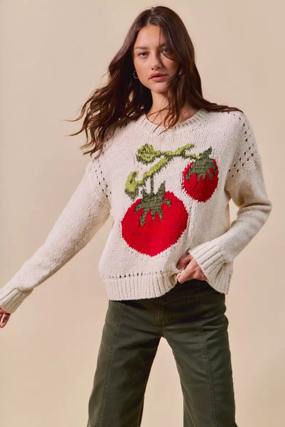 SO ME Vegetable Round Neck Long Sleeve Sweater