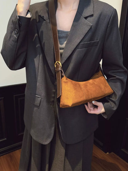Vintage Suede Hobo Shoulder Bag