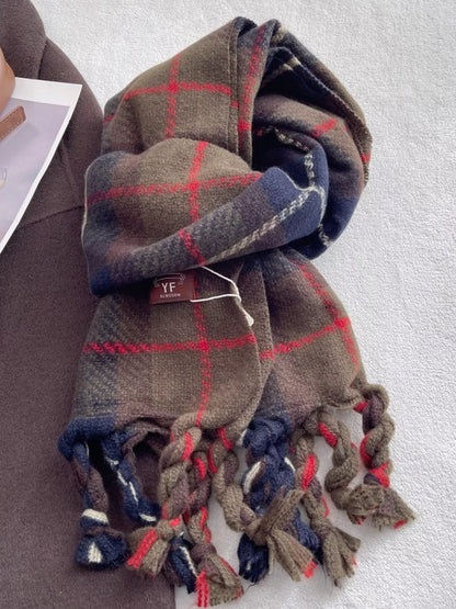 Warm Plaid Tassel Scarf