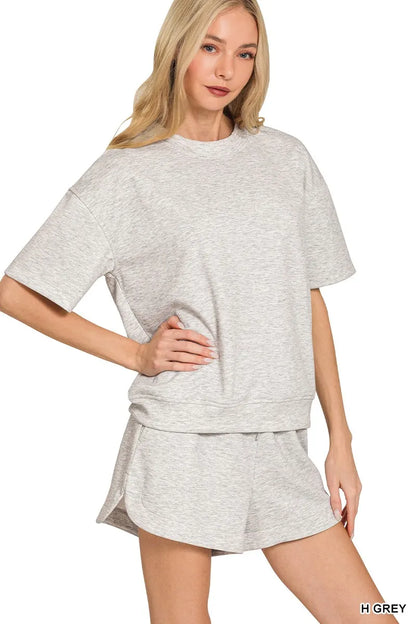 Zenana Scuba Short Sleeve Top & Shorts Set