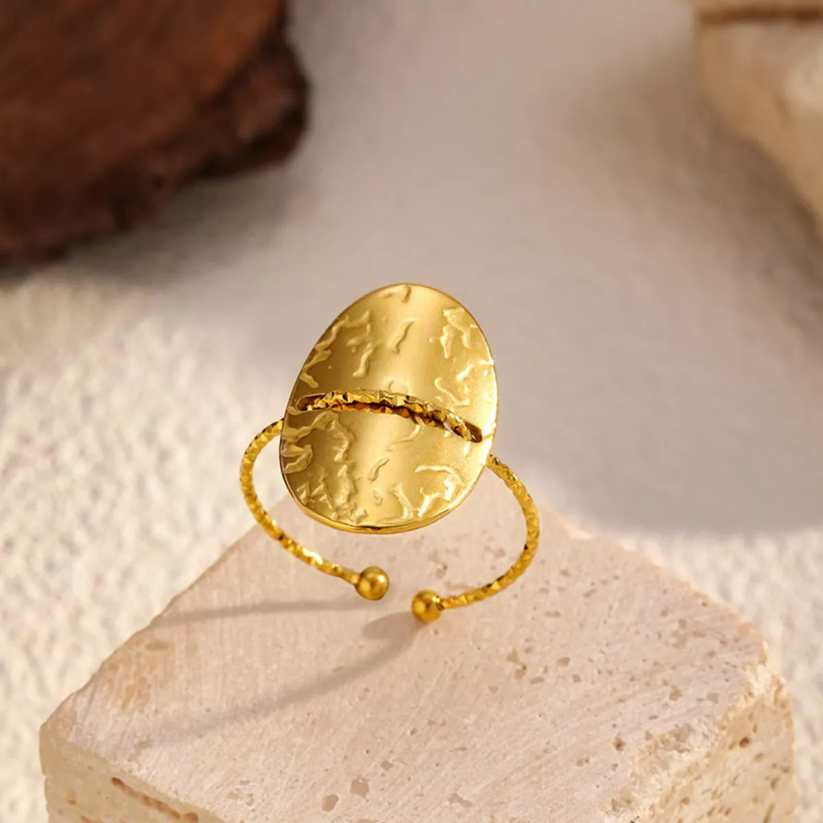 Hammered Disc Open Ring