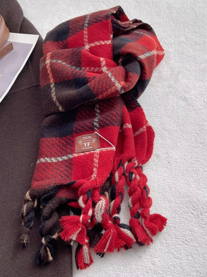 Warm Plaid Tassel Scarf