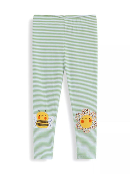 Children's Striped Bee Flower Appliqued Leggings