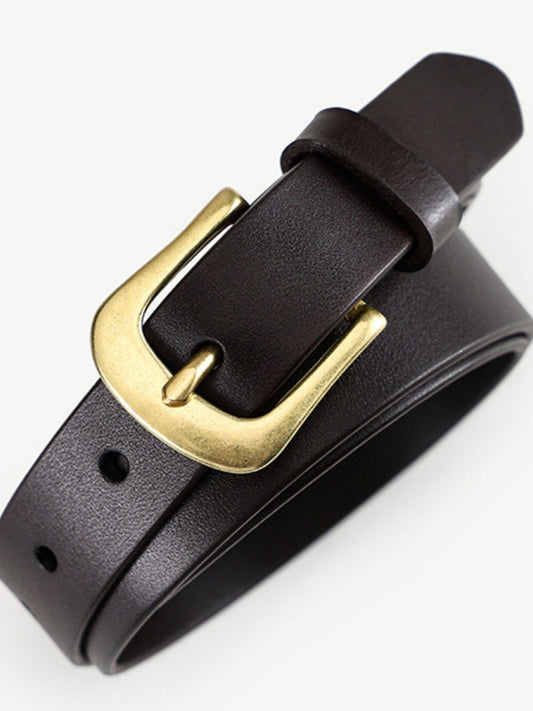 Leather Belt with Golden Buckle