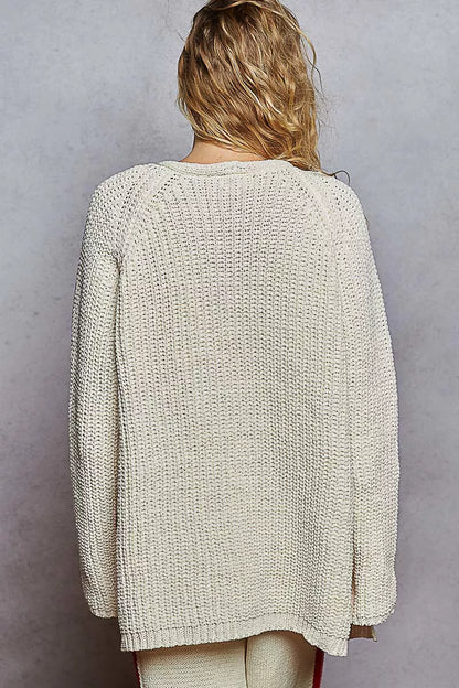 POL Open Front Knit Cardigan with Front Pocket