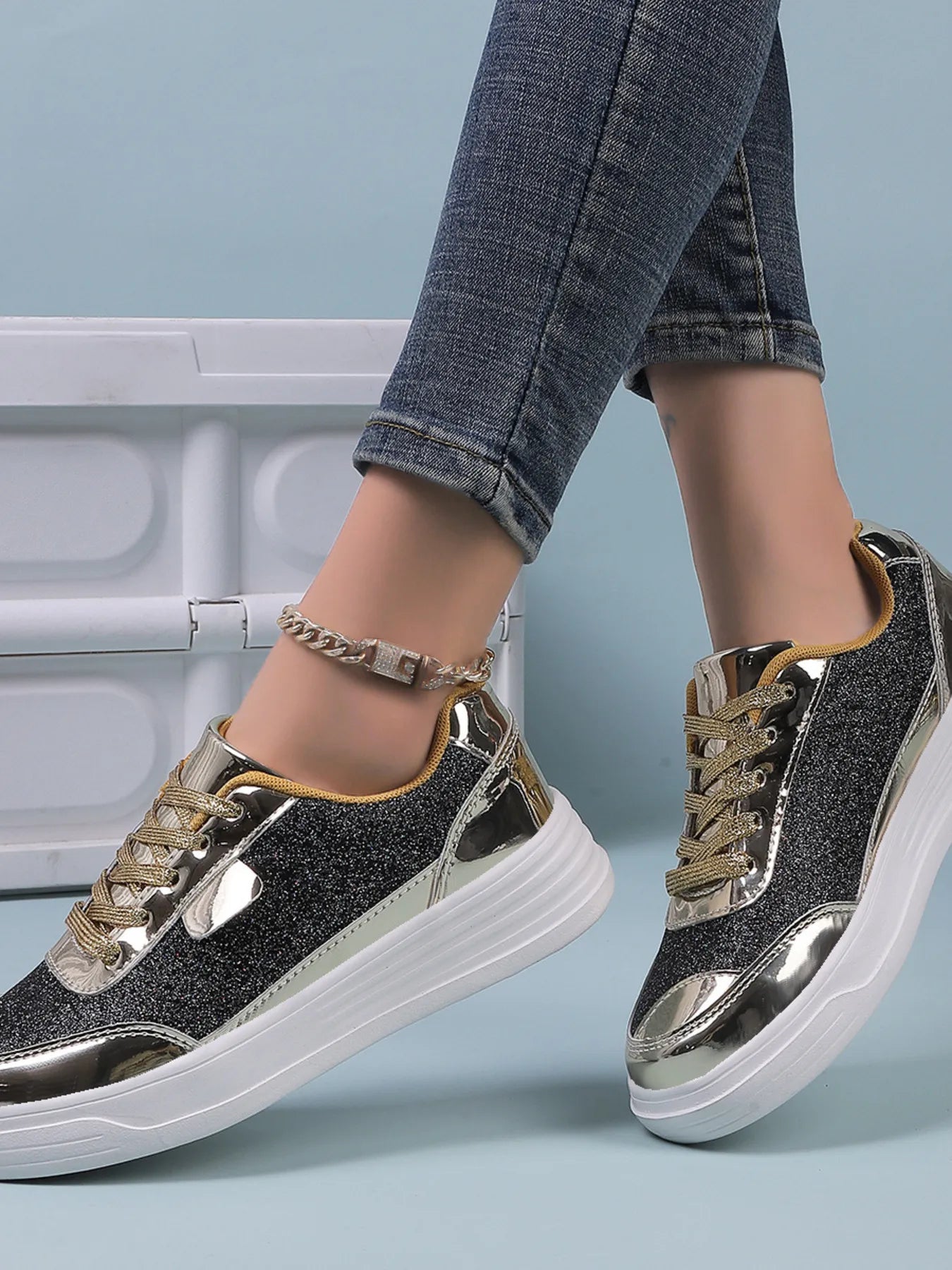 Glitter Metallic Platform Sneakers