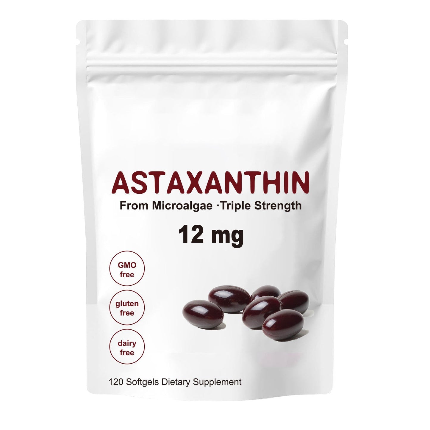 Astaxanthin 12mg Softgels - Triple Strength, From Microalgae, Antioxidant Support, Non-GMO, Gluten-Free & Dairy-Free, 120 Softgels