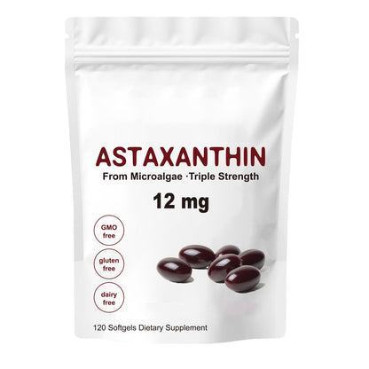 Astaxanthin 12mg Softgels - Triple Strength, From Microalgae, Antioxidant Support, Non-GMO, Gluten-Free & Dairy-Free, 120 Softgels