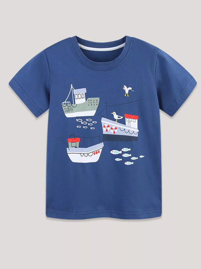 Children's Nautical Boat Print Crew Neck T-Shirt