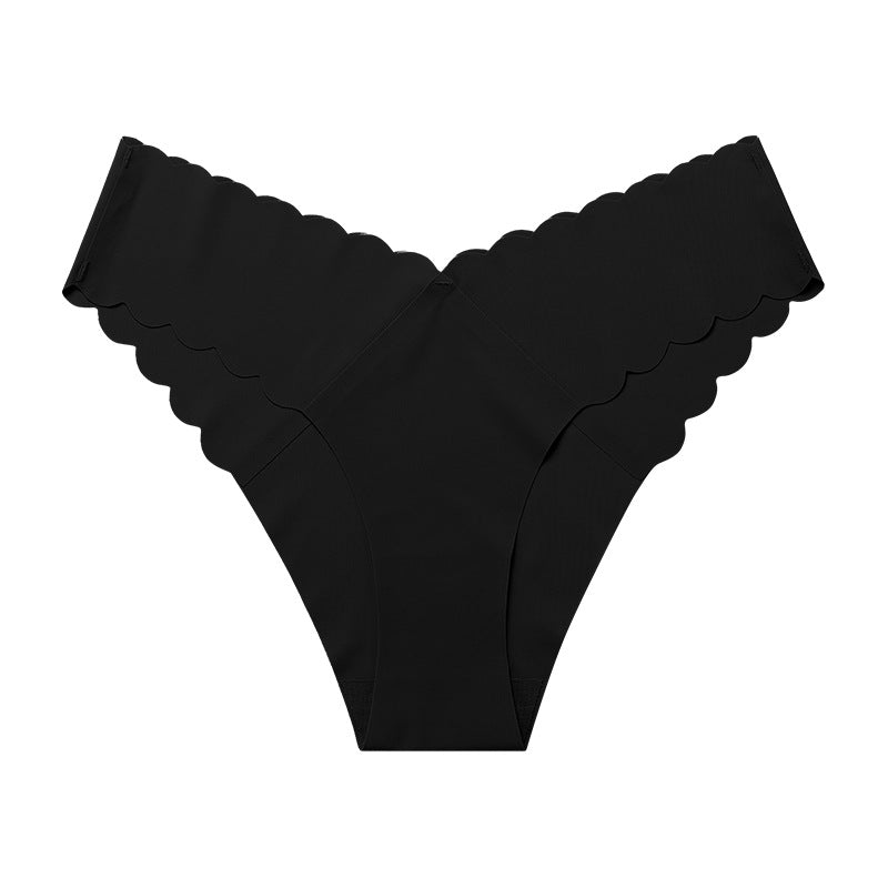 Wavy Lace V-shaped Waist Seamless Ice Silk Girl's Underwear One-piece Large Size Pure Cotton Crotch Women's Briefs