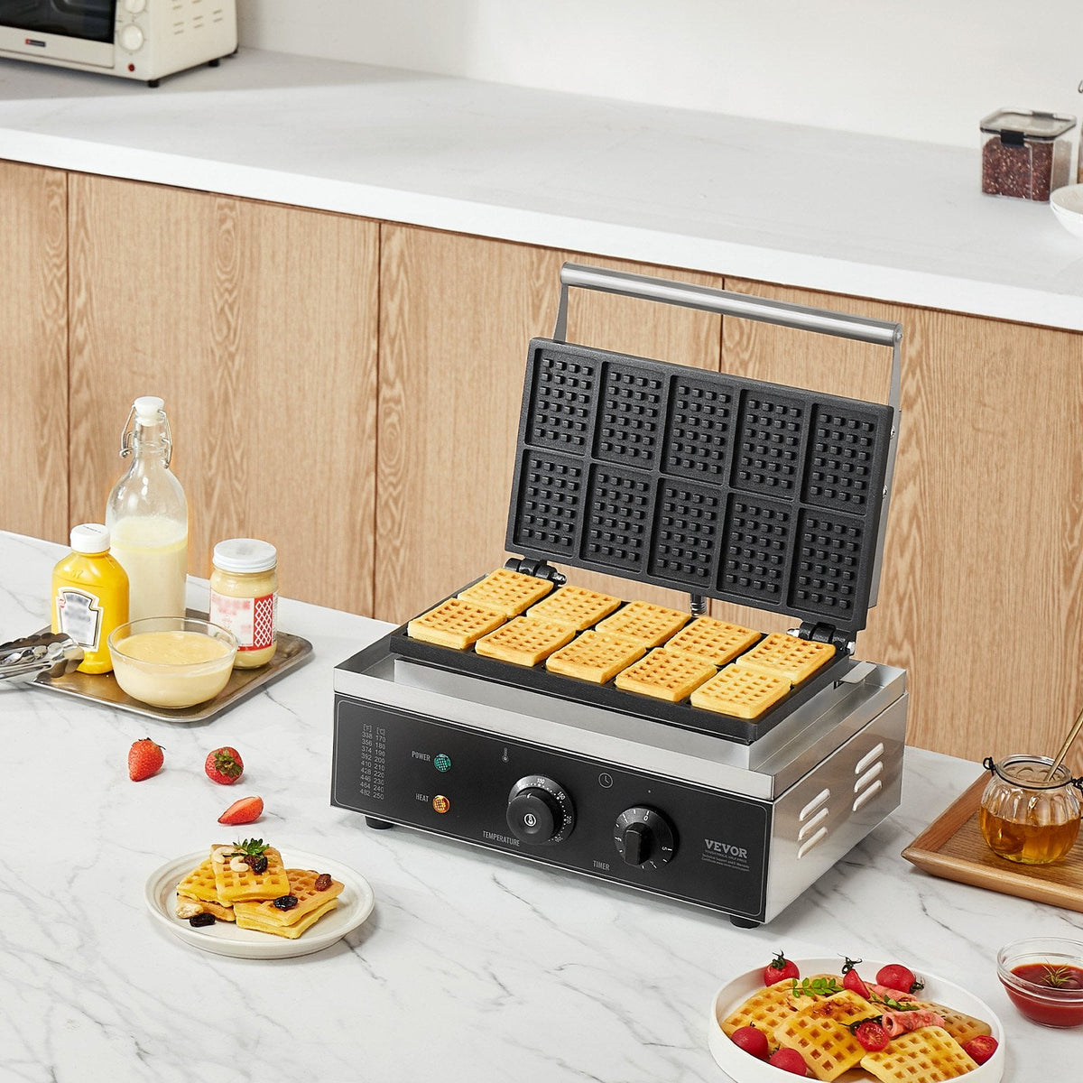 10PCS Commercial Waffle Maker Rectangle Waffle Baker Machine 1550W