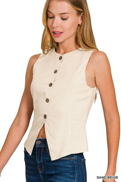 Zenana Linen Button Down Vest