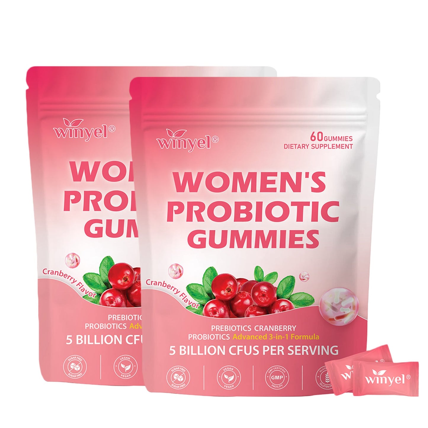 Cranberry Probiotic Gummies  Targets Body Odor, Women's Health, And PH Balance  Vegan 60 Gummies Per Pack